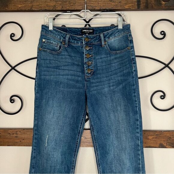 Kenneth Cole Raw Hem Button Fly Ankle Straight Stretch Jeans Size 6 - Picture 3 of 14